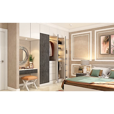 A Suave Wardrobe With An Attached Open Shelf For Bags And Shoes-DC141