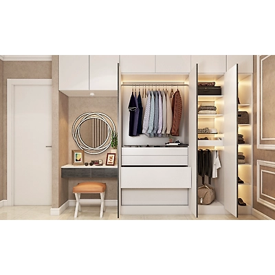 A Suave Wardrobe With An Attached Open Shelf For Bags And Shoes-2