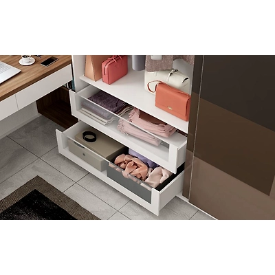 A Sliding Door Wardrobe In Brown High Gloss Laminate-1
