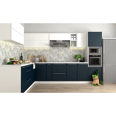 A Bold Navy Blue And White Modular Kitchen Design-DC237