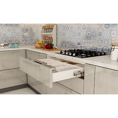 A Blue L-Shaped Modular Kitchen Design With A Tiled Backsplash-1