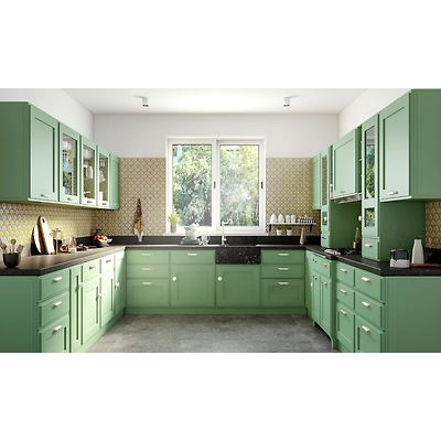 A U-Shaped Classic Styled Kitchen Design In Green-DC239