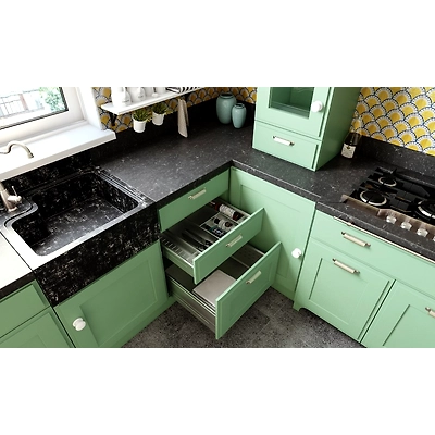 A U-Shaped Classic Styled Kitchen Design In Green-1