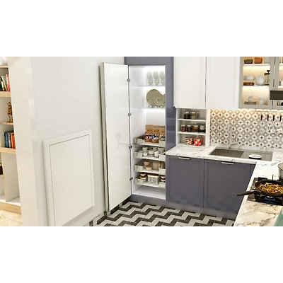 A Compact Kitchen With A Wall Mounted Breakfast Counter-1
