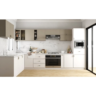 A L-Shaped Kitchen Design With Magnificent Marble And Wood-DC243