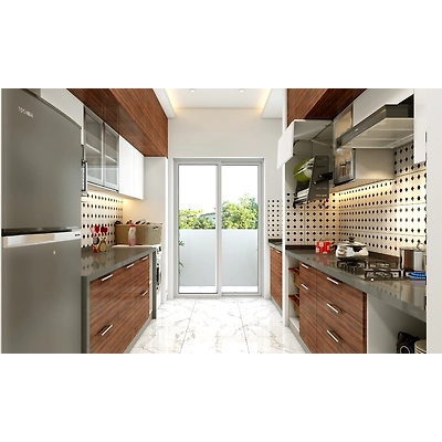 A Modern Kitchen Designed In White And Wood Finished Laminates-1