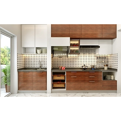 A Modern Kitchen Designed In White And Wood Finished Laminates-2