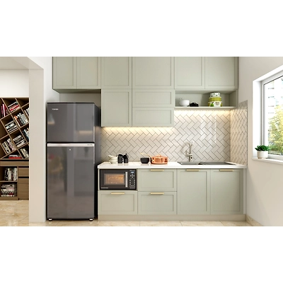 A Neutral Toned Parallel Kitchen With Open Display Shelves-1
