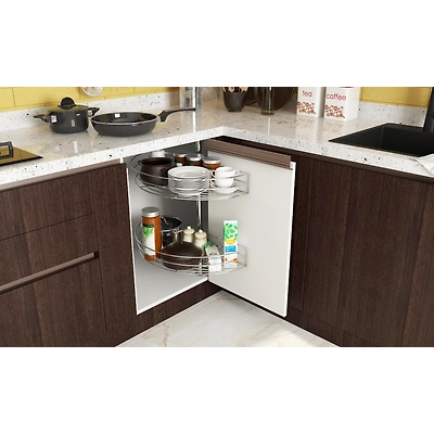 An L- Shaped Modular Kitchen In White And Wood Finish Laminates-1