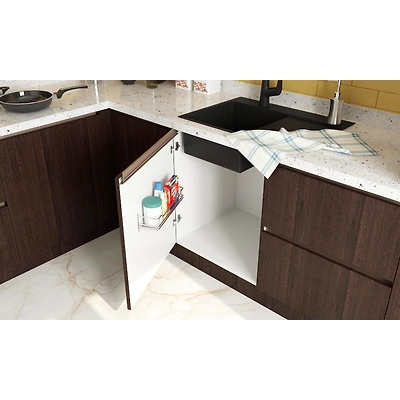 An L- Shaped Modular Kitchen In White And Wood Finish Laminates-2