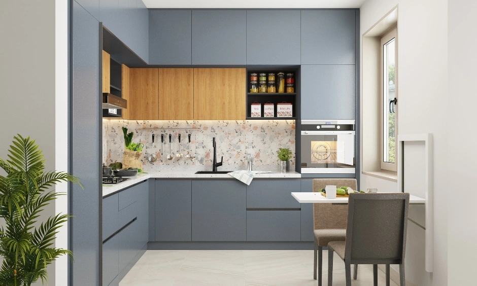 A Grey L-Shaped Kitchen With A Breakfast Counter-2