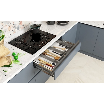 A Grey L-Shaped Kitchen With A Breakfast Counter-4