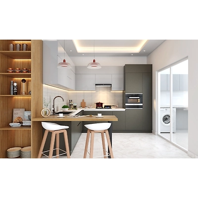 Kitchen With A Pantry Pullout And A Breakfast Counter-2
