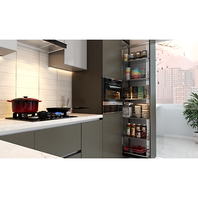 Kitchen With A Pantry Pullout And A Breakfast Counter-5