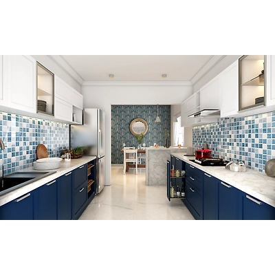 A Parallel Kitchen Designed In Blue Duco Finish-1
