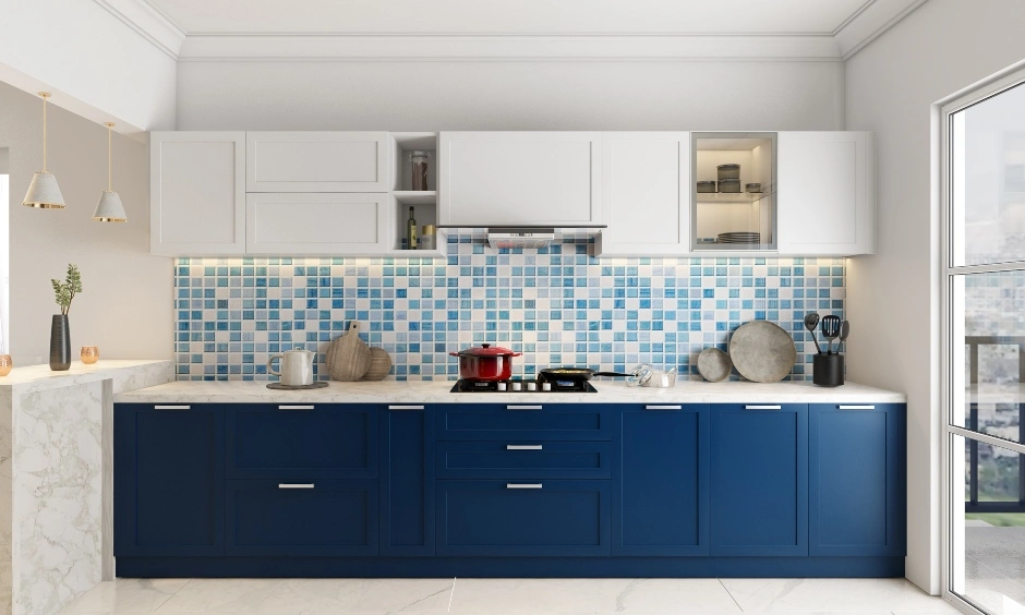 A Parallel Kitchen Designed In Blue Duco Finish-2