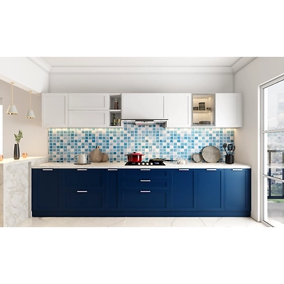 A Parallel Kitchen Designed In Blue Duco Finish-3