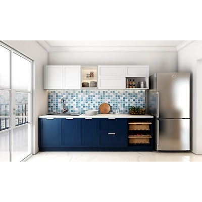 A Parallel Kitchen Designed In Blue Duco Finish-5