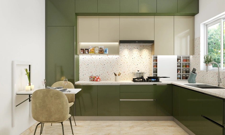 Modular Kitchen With A Wall Mounted Dining Table-DC264