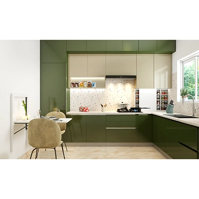 Modular Kitchen With A Wall Mounted Dining Table-1