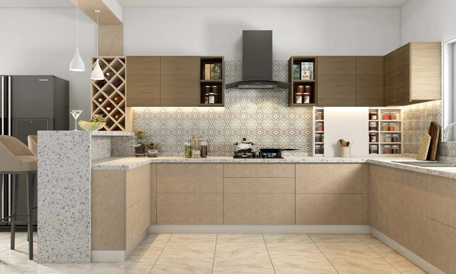 Modern Kitchen With Breakfast Counter And Wine Rack-1