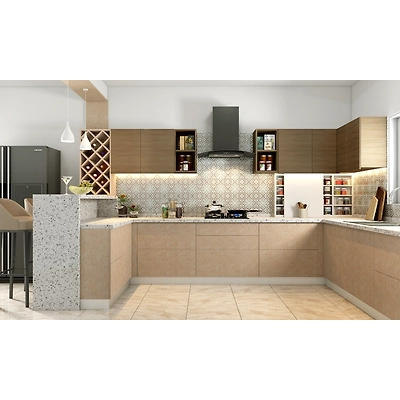 Modern Kitchen With Breakfast Counter And Wine Rack-1