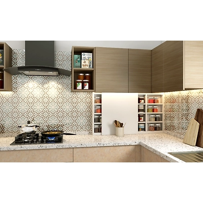 Modern Kitchen With Breakfast Counter And Wine Rack-3