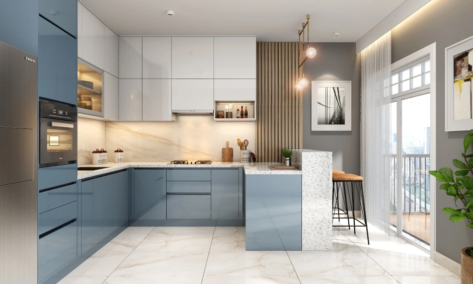 An Urban Kitchen With An Island And A Breakfast Counter-DC268