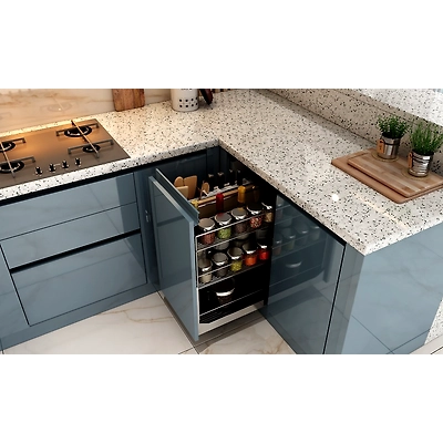 An Urban Kitchen With An Island And A Breakfast Counter-3