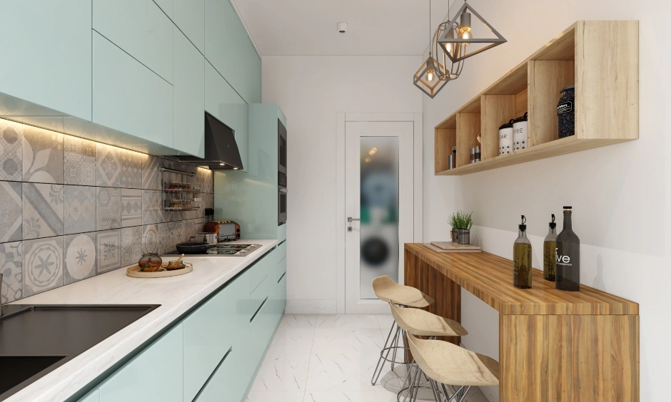 A Classy Straight Kitchen With A Breakfast Counter On The Side-3