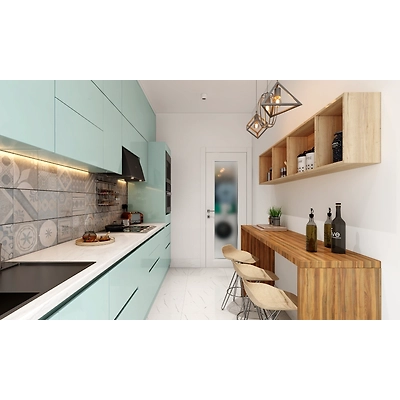 A Classy Straight Kitchen With A Breakfast Counter On The Side-3