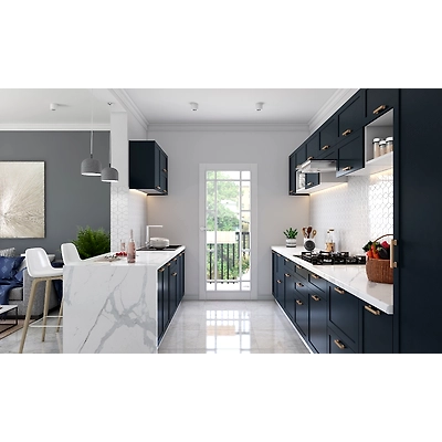 A G-Shaped Kitchen With Pantry Pullout And A Breakfast Counter-1