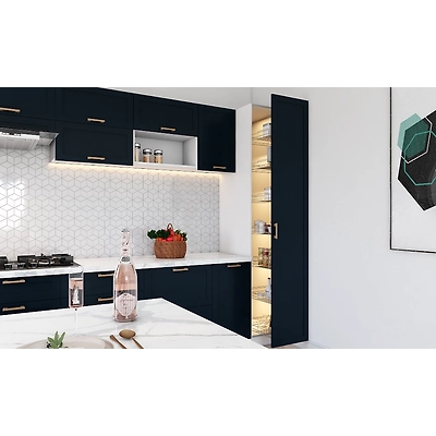 A G-Shaped Kitchen With Pantry Pullout And A Breakfast Counter-2