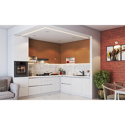 A Brilliantly Designed Open Kitchen Corner With A Built-in Microwave Unit-1