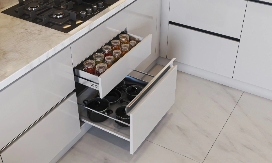 A Brilliantly Designed Open Kitchen Corner With A Built-in Microwave Unit-2