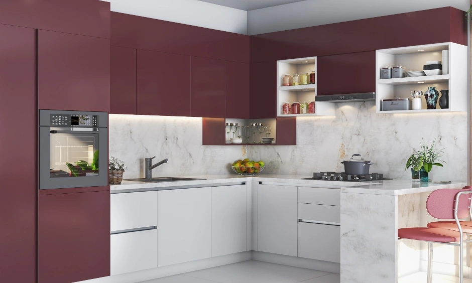 A Muave And White Kitchen Design With A Breakfast Counter-2