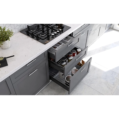 A Parallel Kitchen Designed In Different Shades Of Gray-2