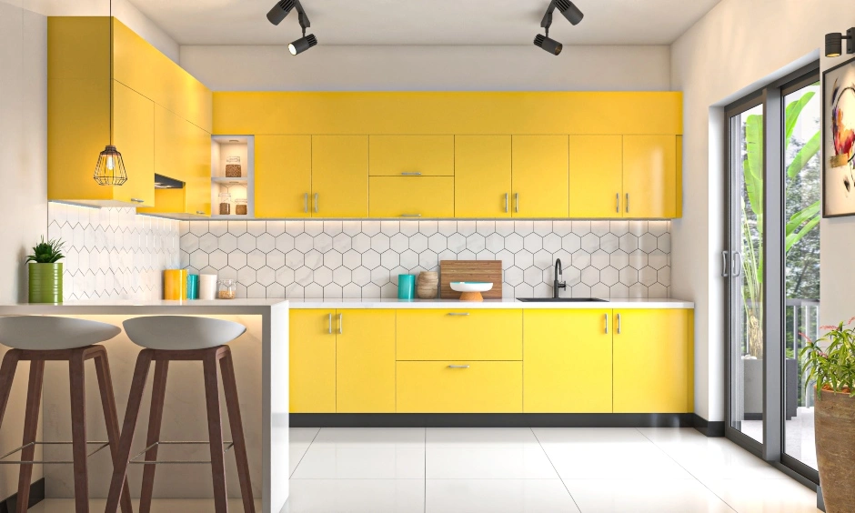 A Peppy Yellow And White Kitchen Design-1