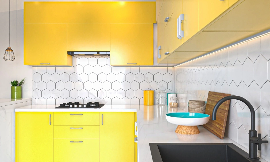 A Peppy Yellow And White Kitchen Design-2