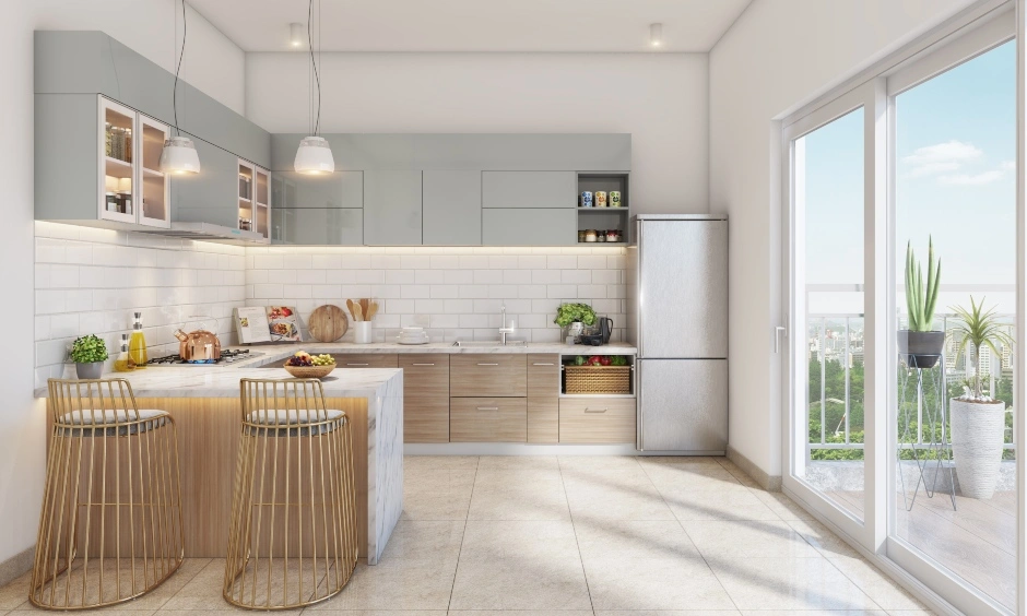 A Modern Kitchen Design With A Sleek Breakfast Counter-1