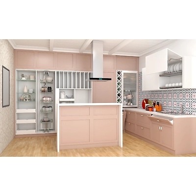 An Island Kitchen With An Open Wine Rack-1
