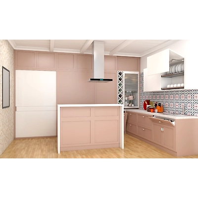 An Island Kitchen With An Open Wine Rack-3