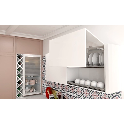 An Island Kitchen With An Open Wine Rack-4