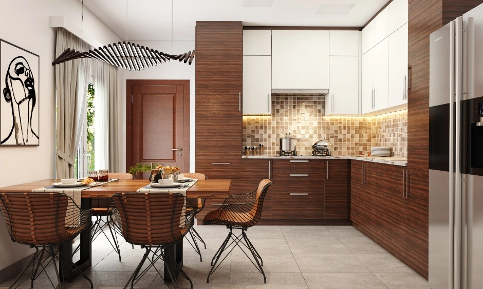 An L-shaped Kitchen Design With Wooden Laminate-DC297