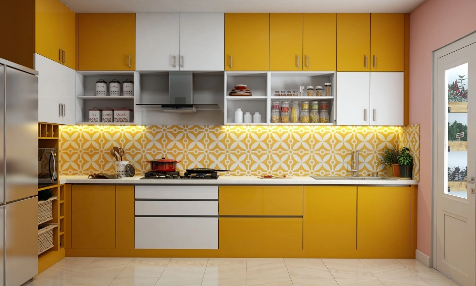 A Vibrant Modular Kitchen In Orange And White-DC313