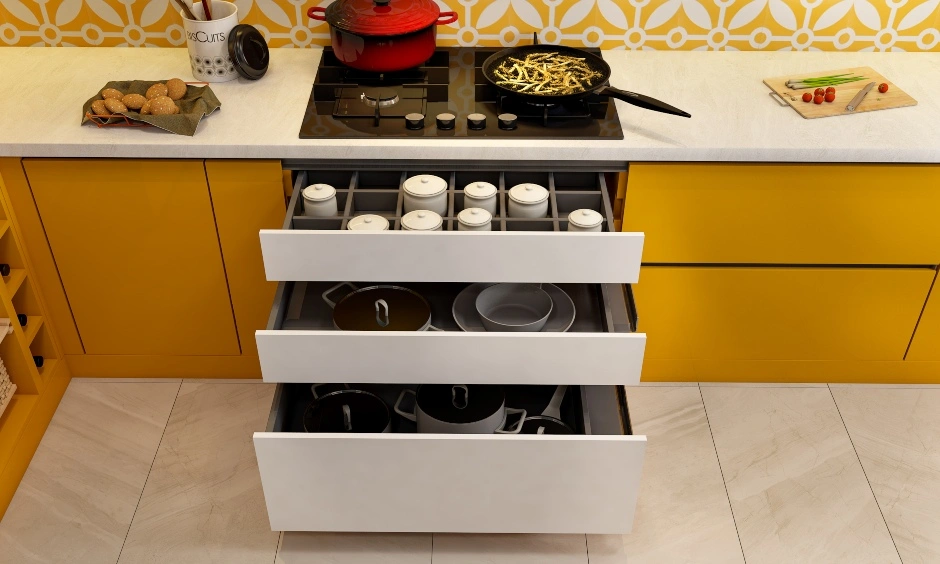 A Vibrant Modular Kitchen In Orange And White-2