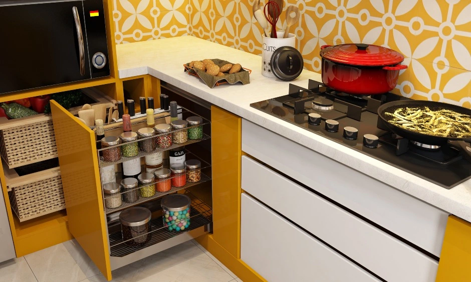 A Vibrant Modular Kitchen In Orange And White-5