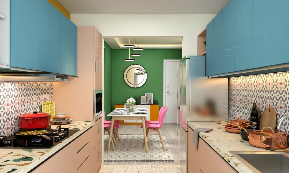 A Pretty Kitchen Design In Pink And Blue-1