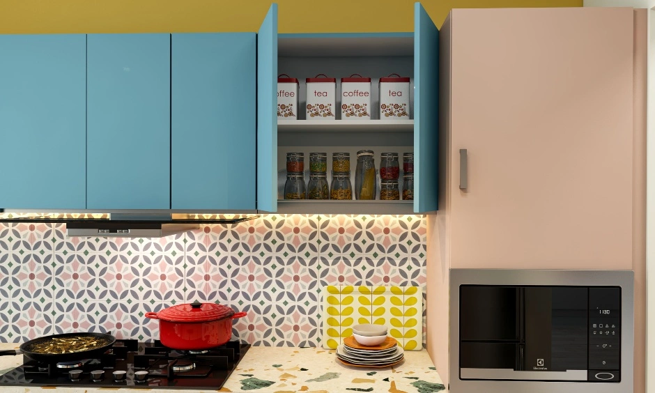 A Pretty Kitchen Design In Pink And Blue-2