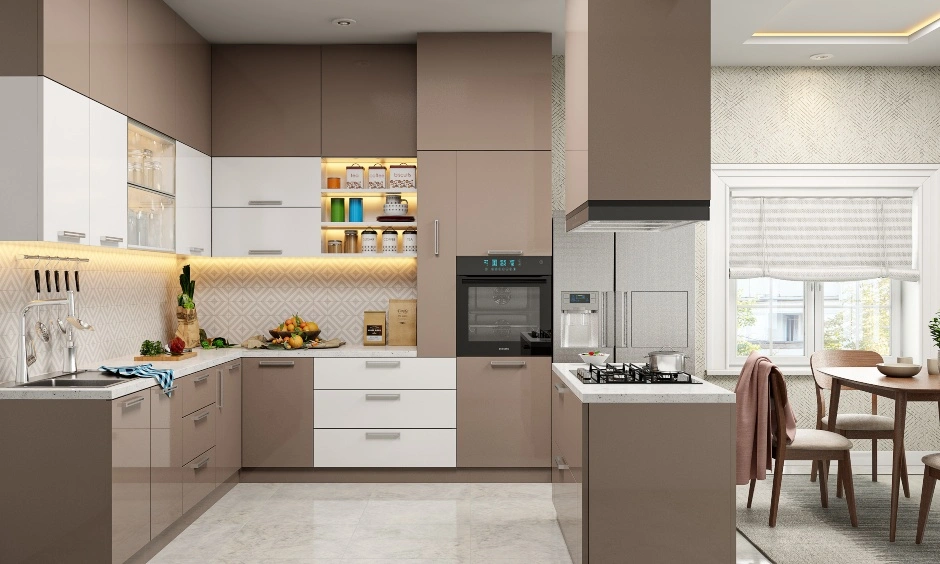 A Neutral Toned Kitchen Design In High Gloss Laminate-DC323